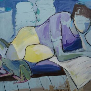 Painting titled "reading woman" by Lilli Ladewig, Original Artwork, Oil