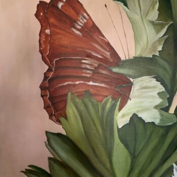 Painting titled "Le papillon" by Valerie Le Guyader, Original Artwork, Oil