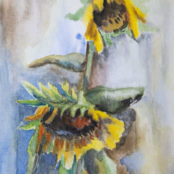 Картина под названием "Sunflowers 2" - Lilit Vardanyan, Подлинное произведение искусства, Акварель