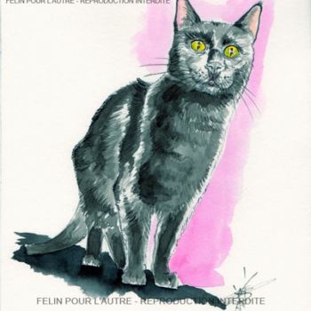 Dessin intitulée "Le chat noir" par Lilou, Œuvre d'art originale, Autre