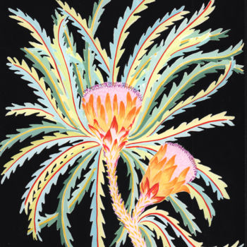 Painting titled "Fleur Banksia Protea" by Lil Sire, Original Artwork, Gouache