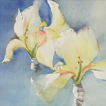 Pittura intitolato "Les beaux Iris" da Lily Power, Opera d'arte originale, Acquarello