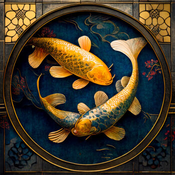 Schilderij getiteld "Harmonious Koi Fish…" door Lily Watson, Origineel Kunstwerk, Acryl