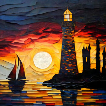 Digital Arts titled "Serene Lighthouse b…" by Lily Watson, Original Artwork, Acrylic