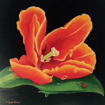 Schilderij getiteld "Tulp van Oranje" door Lily Van Bienen, Origineel Kunstwerk, Olie