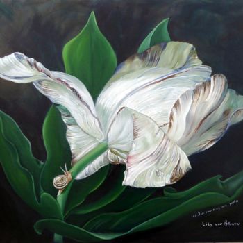 Painting titled "Van Huysum's tulip…" by Lily Van Bienen, Original Artwork, Oil