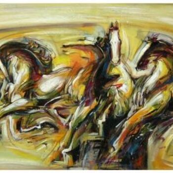 Painting titled "ancient horses 2" by Ah Cheng Lim, Original Artwork