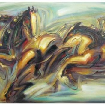 Картина под названием "ancient horses 3" - Ah Cheng Lim, Подлинное произведение искусства
