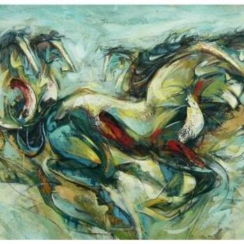 Painting titled "ancient horses 4" by Ah Cheng Lim, Original Artwork