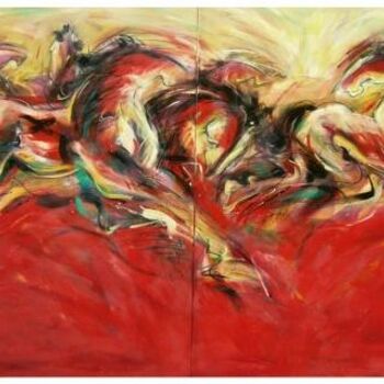 Ζωγραφική με τίτλο "ancient horses 6" από Ah Cheng Lim, Αυθεντικά έργα τέχνης