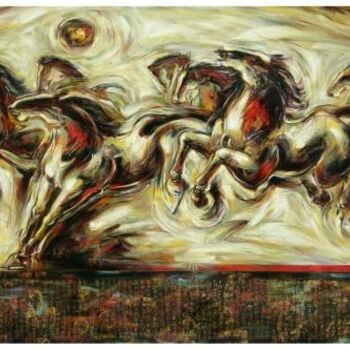 Schilderij getiteld "ancient horses 8" door Ah Cheng Lim, Origineel Kunstwerk