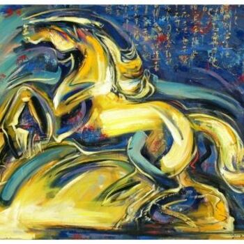 Schilderij getiteld "ancient horses 13" door Ah Cheng Lim, Origineel Kunstwerk