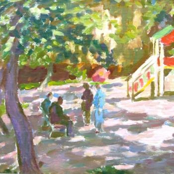 Картина под названием "Во дворе" - Лиля Муратова, Подлинное произведение искусства, Масло