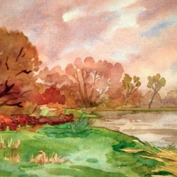 Картина под названием "Озерко (Little lake)" - Лиля Муратова, Подлинное произведение искусства, Акварель