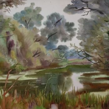 Рисунок под названием "Лесное озеро  (A la…" - Лиля Муратова, Подлинное произведение искусства, Акварель