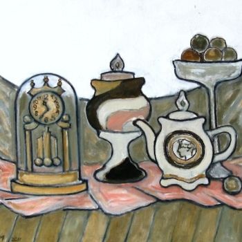 Schilderij getiteld "Натюрморт с часами…" door Lilia Muratova, Origineel Kunstwerk, Anders