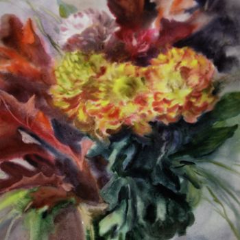 Картина под названием "Хризантемы. (Chrisa…" - Лиля Муратова, Подлинное произведение искусства, Акварель