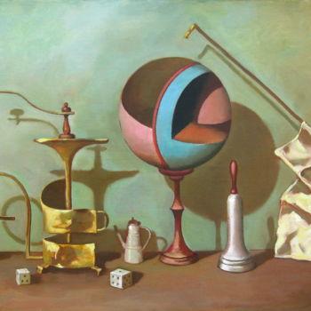 Картина под названием "Натюрморт со сферой." - Лиля Муратова, Подлинное произведение искусства, Масло