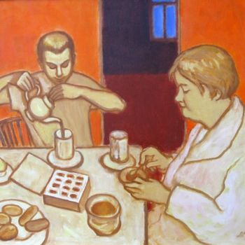 Painting titled "Чай со сладким. Tea…" by Lilia Muratova, Original Artwork, Oil