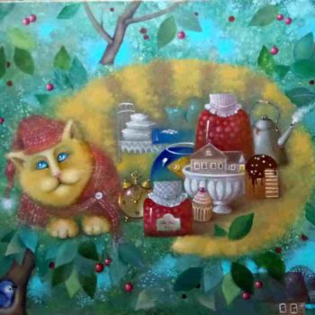 Painting titled "Cherry guardian" by Lina Alchimavičienė, Original Artwork, Oil