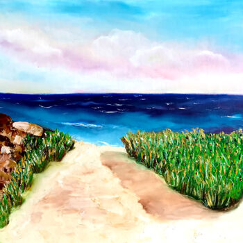 Painting titled "To the Beach" by Lina Balestie, Original Artwork, Oil Mounted on Cardboard
