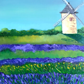 Painting titled "Mill in Provence" by Lina Balestie, Original Artwork, Oil Mounted on Wood Stretcher frame
