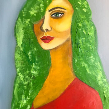 Painting titled "Woman Portrait" by Lina Balestie, Original Artwork, Oil Mounted on Cardboard