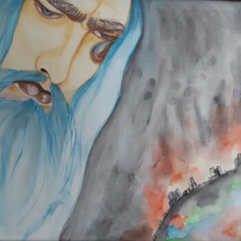 Painting titled "God is crying" by Lina Pandurska (L.P.), Original Artwork, Watercolor