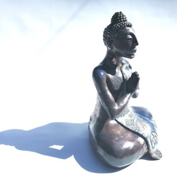 Sculpture titled "Bouddha Azul" by Caroline Patón, Original Artwork, Ceramics