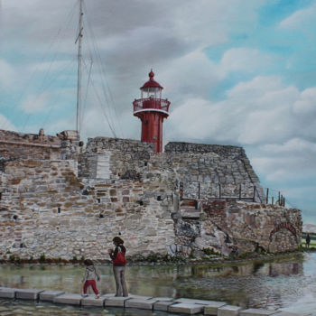 Pintura intitulada "O Farol da Figueira…" por Lina Santos, Obras de arte originais, Óleo