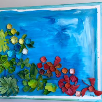 "Emerging Sea Flowers" başlıklı Tablo Lina Alves tarafından, Orijinal sanat, Kolaj Ahşap panel üzerine monte edilmiş