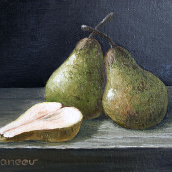 Painting titled "STILL LIFE WITH PEA…" by Linar Ganeew, Original Artwork, Oil Mounted on Other rigid panel