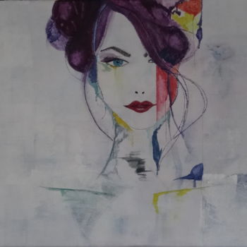 Peinture intitulée "L'inconnue" par Nathalie Hinck, Œuvre d'art originale, Aquarelle