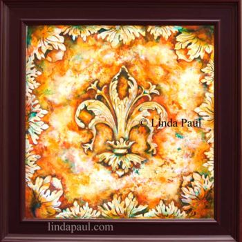 Schilderij getiteld "Fleur de Lis India…" door Linda Paul, Origineel Kunstwerk, Inkt