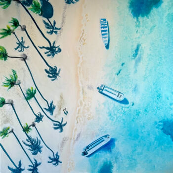 Peinture intitulée "Seuls... sur une île" par Linda Bonnaffous, Œuvre d'art originale, Huile