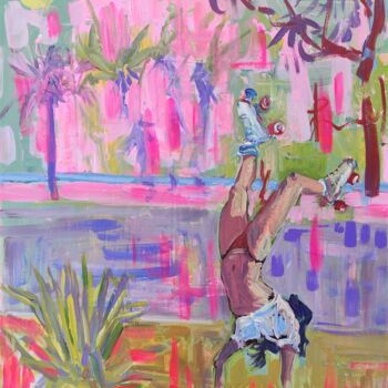 제목이 "ROLLERS AND PALM TR…"인 미술작품 Linda Clerget로, 원작, 아크릴 나무 들것 프레임에 장착됨
