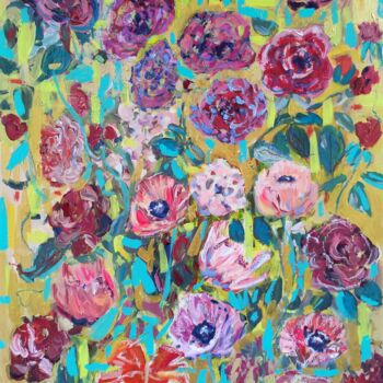 Peinture intitulée "Vivre fleurs" par Linda Clerget, Œuvre d'art originale, Acrylique Monté sur Châssis en bois