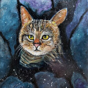 Painting titled "Chat Cosmique" by Linda Coleman (Sulaan), Original Artwork, Acrylic