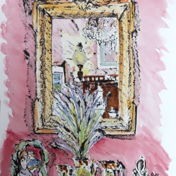 「Ancien Miroir」というタイトルの絵画 Linda H Matthewsによって, オリジナルのアートワーク, インク 段ボールにマウント