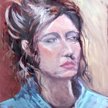 Painting titled "Portrait - Femme" by Linda H Matthews, Original Artwork, Oil Mounted on Cardboard