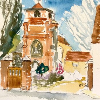 Pintura intitulada "Fishley Church , Es…" por Linda H Matthews, Obras de arte originais, Aquarela