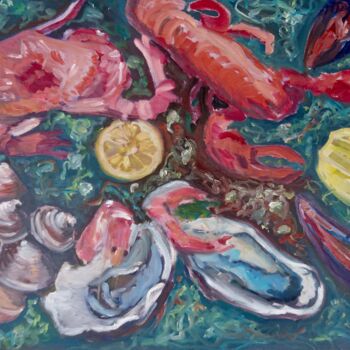 Painting titled "Fruits de Mer" by Linda H Matthews, Original Artwork, Oil Mounted on Wood Stretcher frame