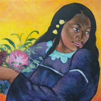 Painting titled "gauguin-femme-fleur…" by Linda Kacer, Original Artwork, Acrylic