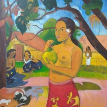 Schilderij getiteld "gauguin-femme-mangu…" door Linda Kacer, Origineel Kunstwerk, Olie