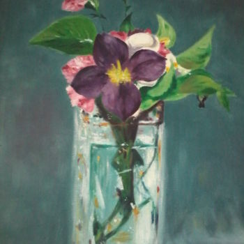 Painting titled "Vases de Clématites…" by Linda Kacer, Original Artwork, Oil