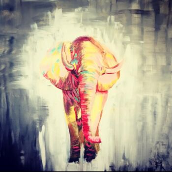 Painting titled "Elephant Spirit" by Linda Omouri, Original Artwork, Acrylic Mounted on Wood Stretcher frame