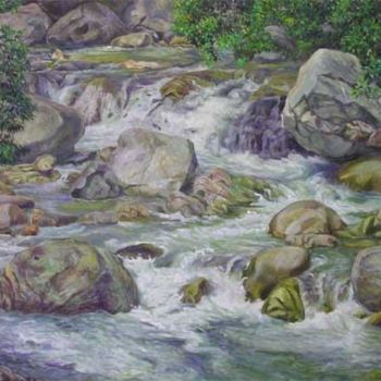 Pittura intitolato "Chamang Waterfall -…" da Linda Chen, Opera d'arte originale