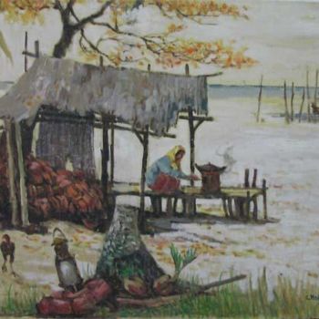 Painting titled "A lonely hut by the…" by Linda Chen, Original Artwork