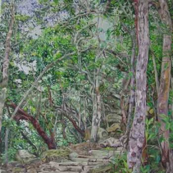 Painting titled "Path below a hangin…" by Linda Chen, Original Artwork