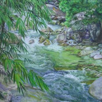 Painting titled "Chamang Waterfall V…" by Linda Chen, Original Artwork